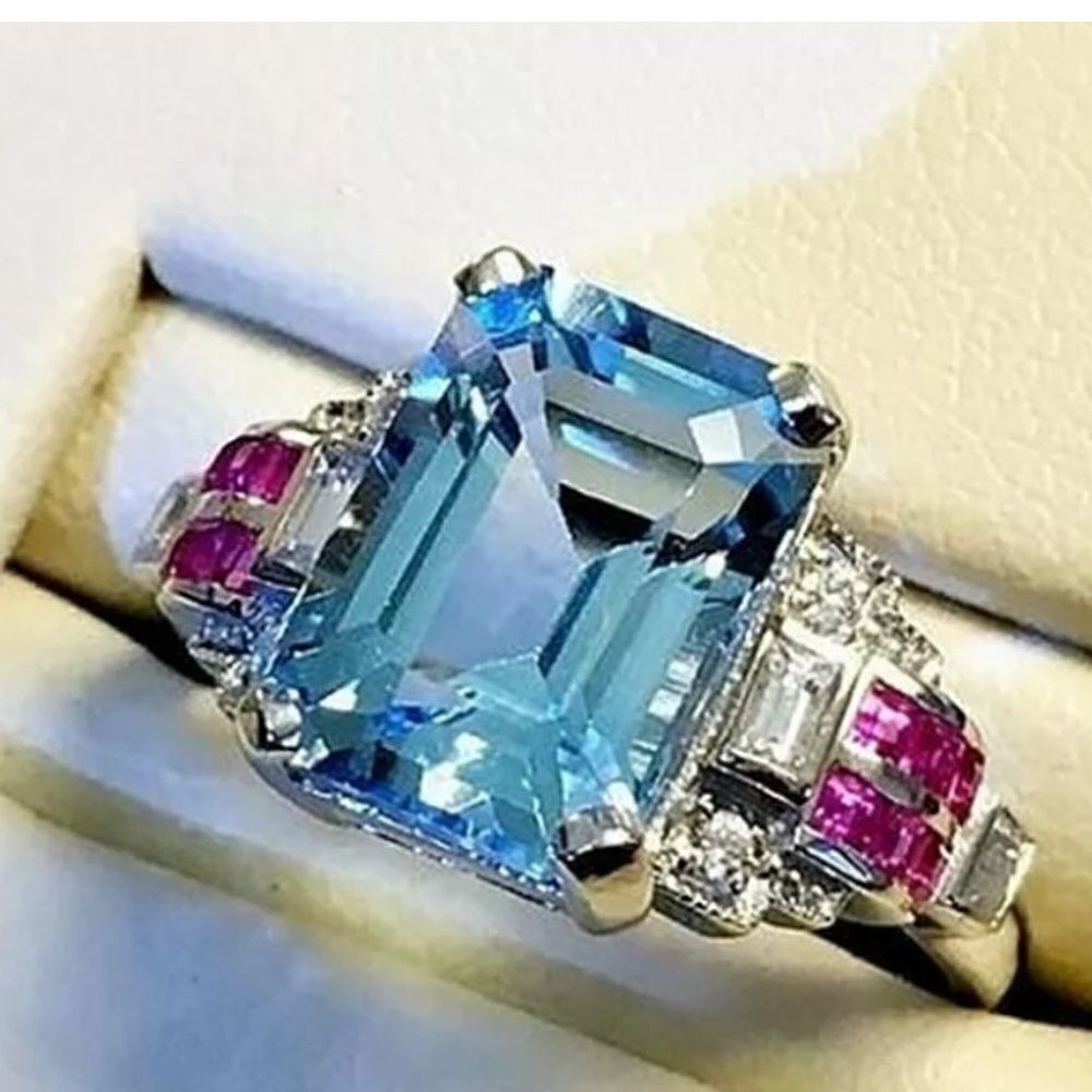 Last one! Main Event Aquamarine and pink topaz in rose gold Statement cocktail 7